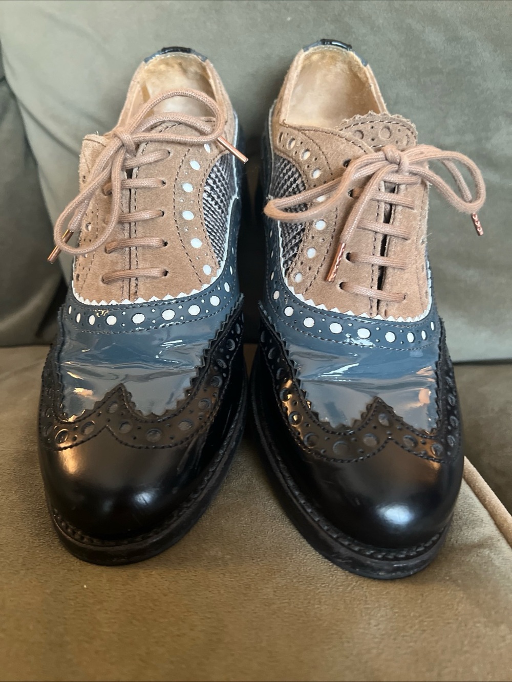 The Office Of Angela Scott Mr. Doubt Black And Blue Leather Oxfords 36.5/ 6.5